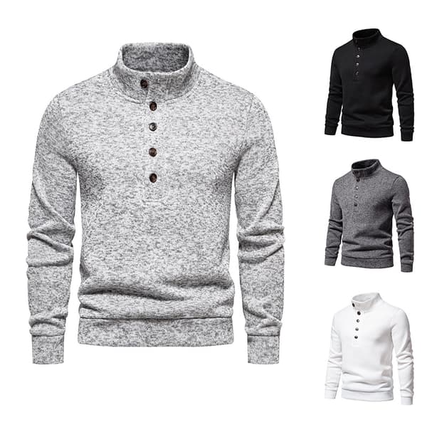 Herrar Turtleneck Knapp-Ner Långstickad Tröja Gray XL