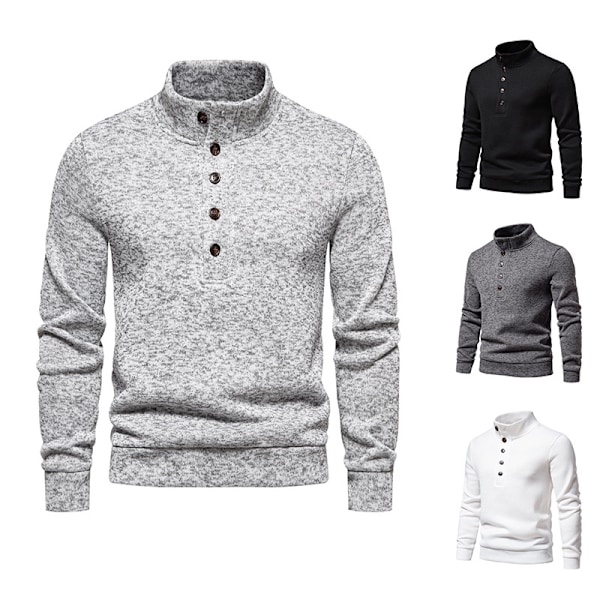 Hettegenser med knapper for menn, løs strikk Gray M