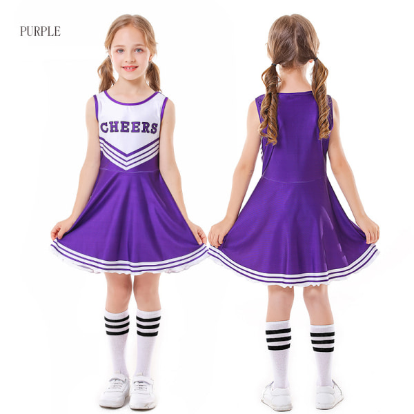 Tjejer Cheerleader kostym Halloween musikalisk festklänning purple 130cm