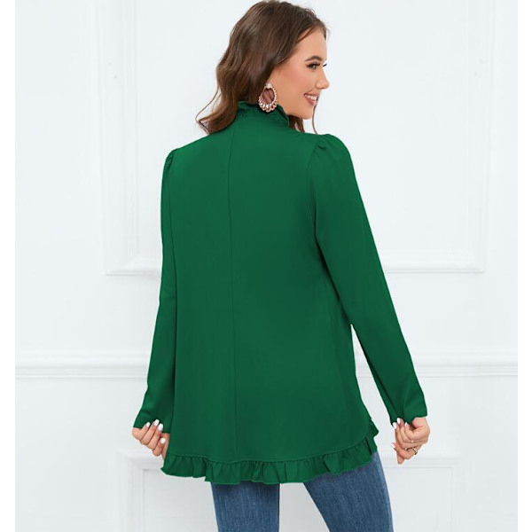 Kvinners Ruffled Lapel Knappelukking Jakke Green M