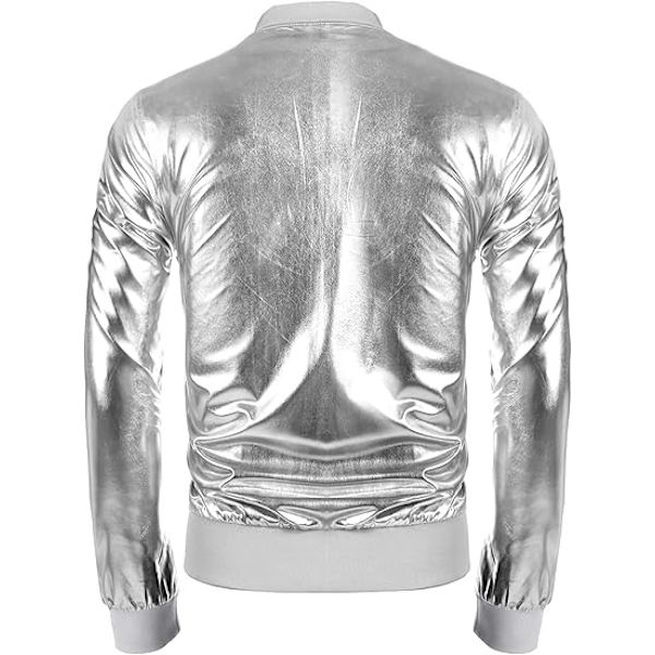 Mænds Metallic Jakke 70'er Disco Julefest Varsity Jakke Silver M