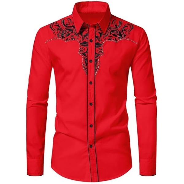 Western Cowboyskjorta för män Mode Slim Fit Design Red 1 2XL