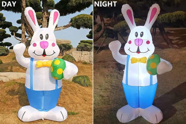 Påske Blå Kanin som Holder Egg Oppblåsbar Hagedekorasjon Rabbit