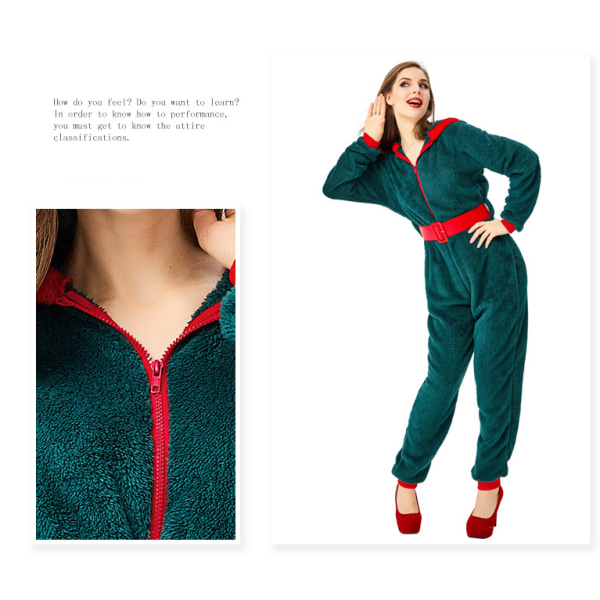 Kvinnor Jultomte Pyjamas Plysch Hooded Jumpsuit L