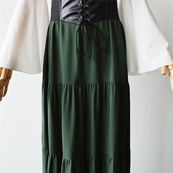 Kvinders Renaissance Middelalder Kostume Flare Ærme Korset Skørt Overskørt Fancy Dress Green L