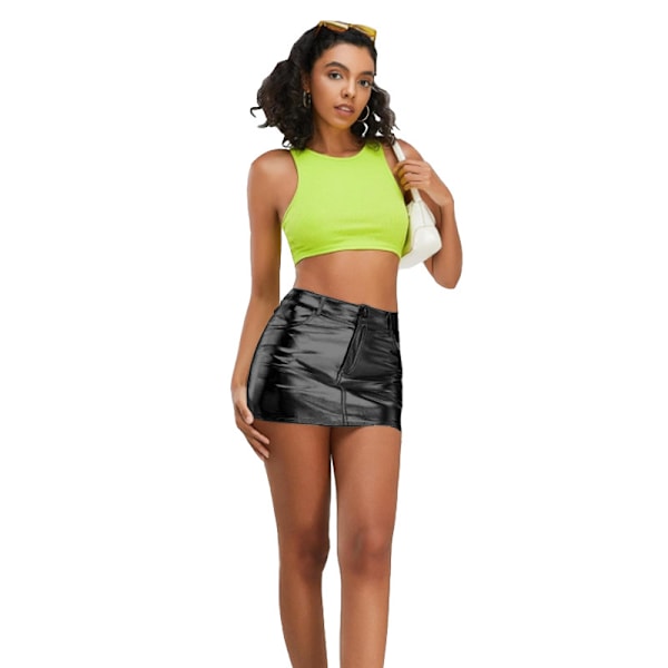 Dam Kjol, Hög Midja, Bodycon, Mini, Konstläder Black M
