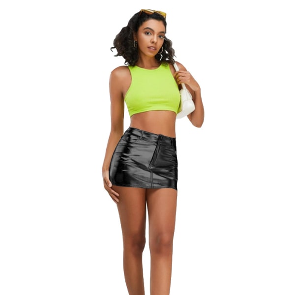 Høytaljet Bodycon Mini-skjørt i Kunstlær for Kvinner Black M