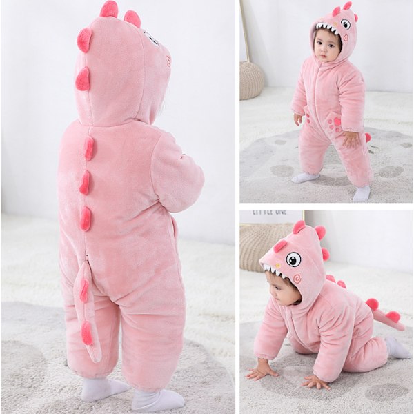Nyfödd Baby Jumpsuit Huvad Fleece Rompers Långärmad Onesies Ytterkläder Outfits Pink 100