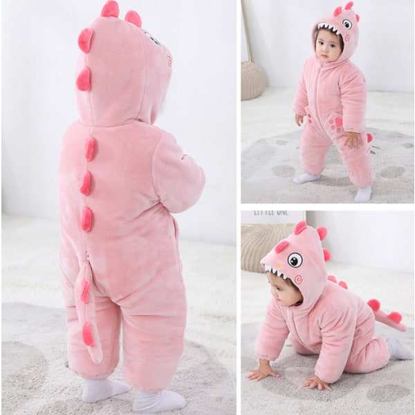 Nyfödd Baby Jumpsuit Huvad Fleece Rompers Långärmad Onesies Ytterkläder Outfits Pink 73