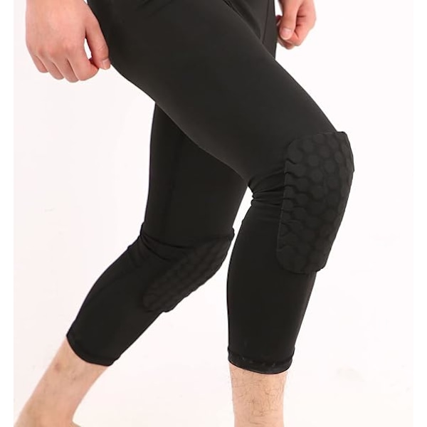 Mænds 3/4 Capri Basketball Bukser med Knæpuder Polstrede Kompressions Leggings White M