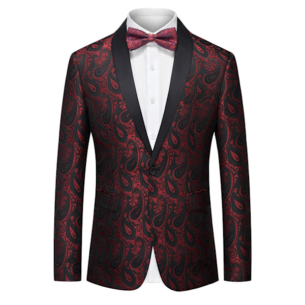 Mænds Blomster Tuxedo Jakke Paisley Sjal Lapel Blazer Jakke Red M