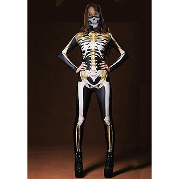 Kvinders Halloween Party Kostume Hodeskalle Print Langærmet Jumpsuit Outfit Q2 M