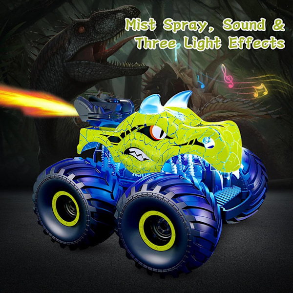 Fjernstyret Dinosaurbil, 2.4GHz RC Monster Trucks til drenge med Spray Green