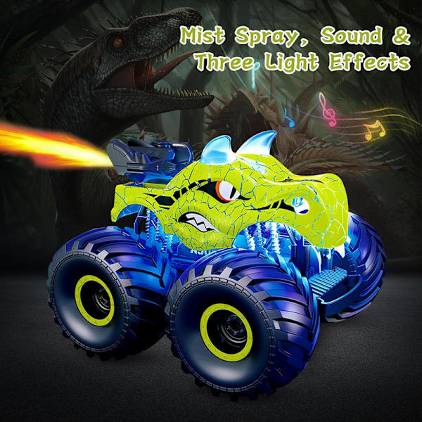 Kaukosäädöllä ohjattava dinosaurusauton, 2.4GHz RC-hirviöautot pojille suihkulla Blue