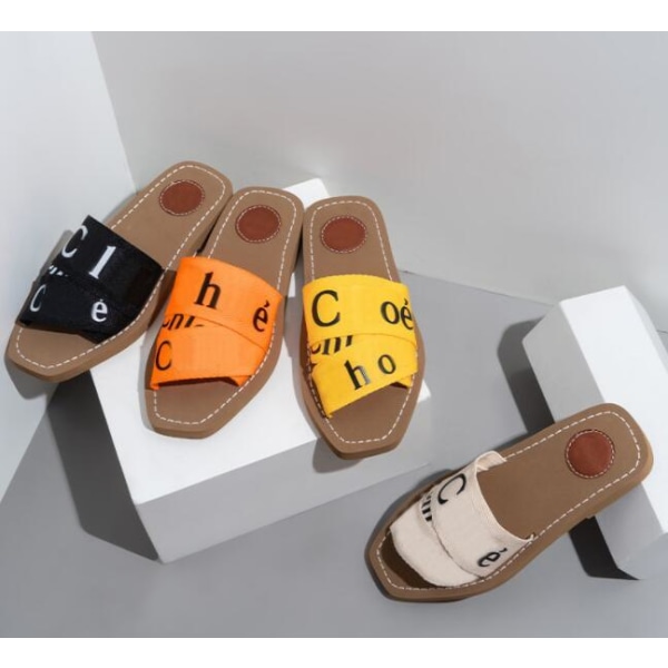 Alphabet Webbing Tykke Bunds Slippers til Kvinder Black 36