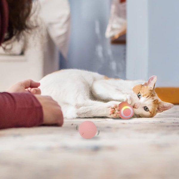Interaktiv kattboll, automatisk 360° självrotation rullande boll Pink