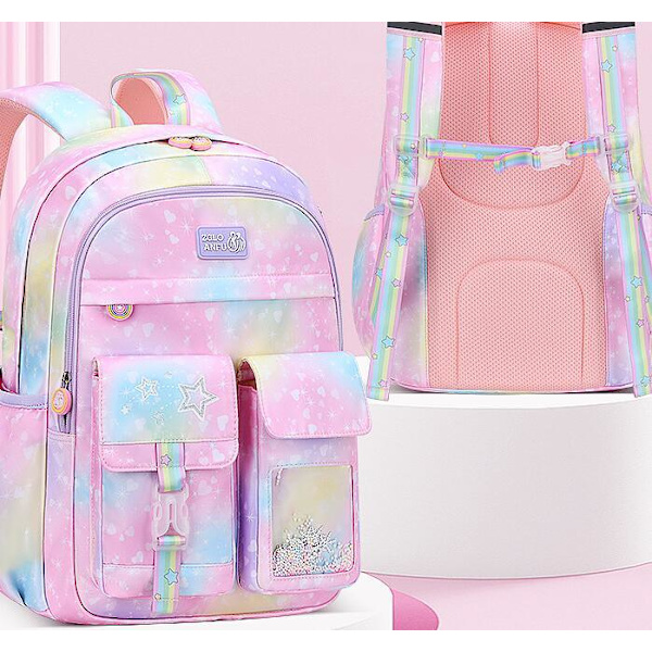 Vattentät skolväska för barn med ryggskydd och axelremmar Dream Pink L