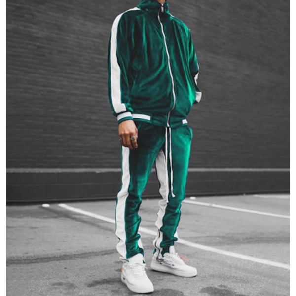 Sports clash casual guld sammet herrkostym green l