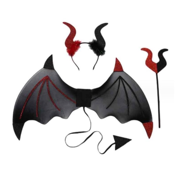 Halloween Djävulvingar 3-delars Set För Cosplay Red-Black
