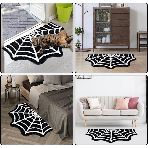 Gotisk Teppe Edderkoppnett Innendørs Halloween Teppe Black White 50*80cm