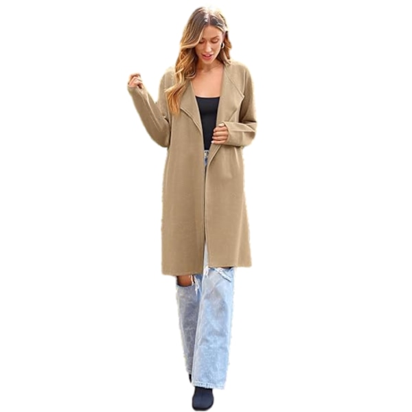 Dame Lang Uldbluser Cardigan Let Casual Frakke Khaki M