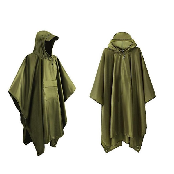 Vuxen utomhus tre-i-ett PU-belagd regnkappa military green
