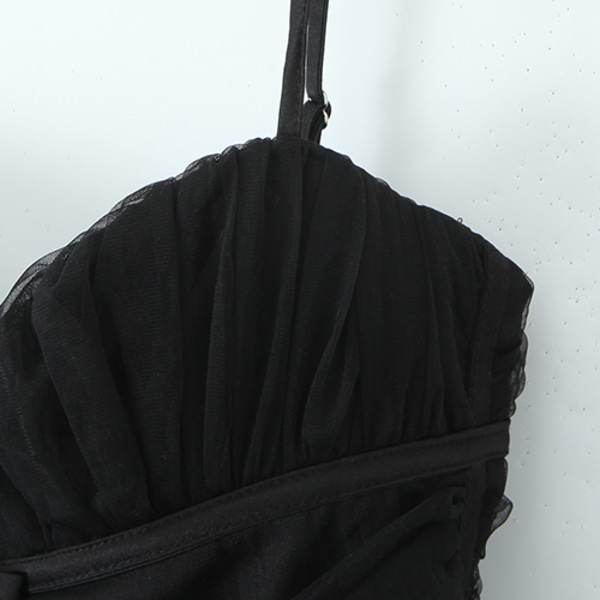 Dame Spaghetti Strap Kjoler Puffy Kage Kjole Mini Mesh Rygløs Kjole black M