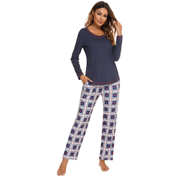Rutig set för kvinnor Warm Pjs Set blue M