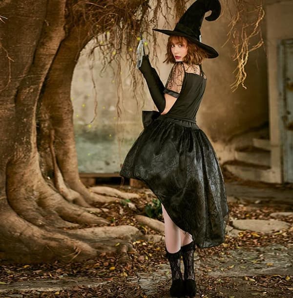 Halloween Hexe Mesh Udsnit Kostume Til Kvinder Black