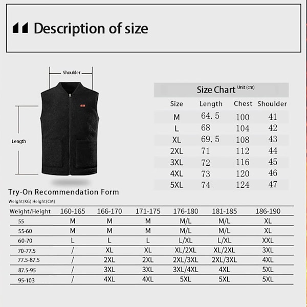 Varm Fleece-vest med 8 varmesoner for menn og kvinner, batteri ikke inkludert 4XL