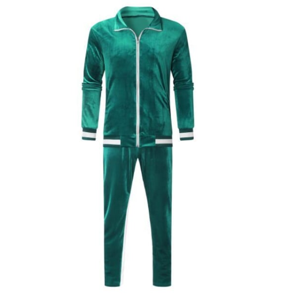 Heren Goud Fluweel Clash Kleur Sport Casual Pak Green XL