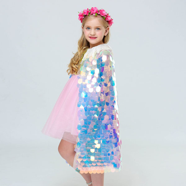 Flickor Princess Cape Shiny Glitter Party mantel L