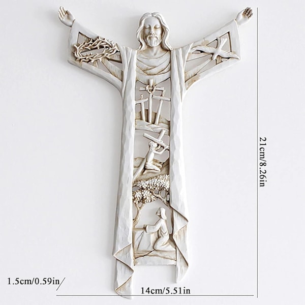 Korsfäst Jesus Väggstaty Handgjord Uthålad Kors 21*14*1.5CM