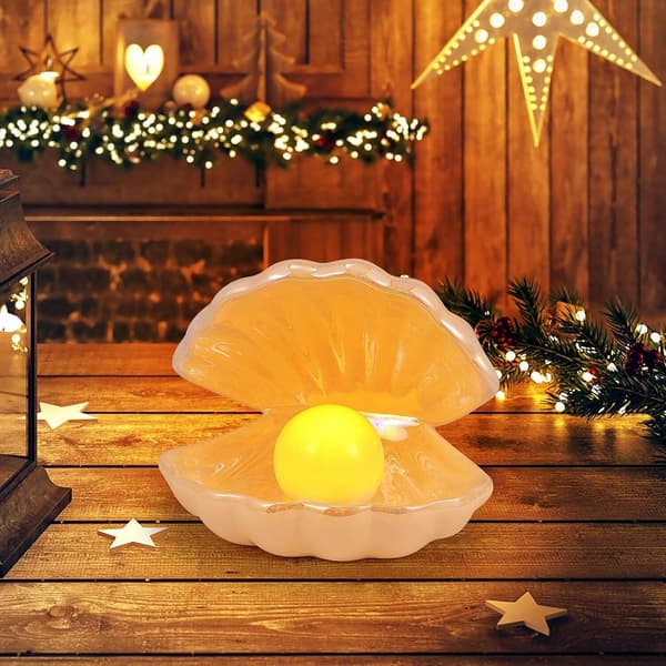 Skjell Perle Lys LED Accent Lampe Bærbar Nattelys white