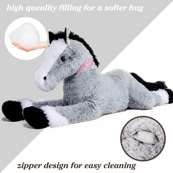 Stor Hest Plysjdyr, Lang Hest Plysj Puteleke Grey 90cm