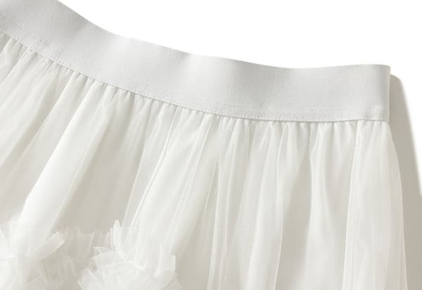 Kvinners Søt Elastisk Midje Tyll Lagdelt Ruffles Mesh Lang Lagdelt Skjørt White