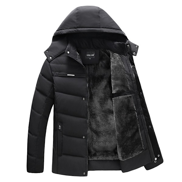 Vinterjakke for menn med hette - varm dunjakke Black L
