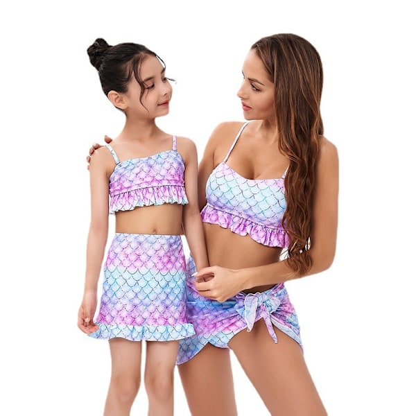 Mermaid Scale printed baddräkt 3-delad förälder-barn set M