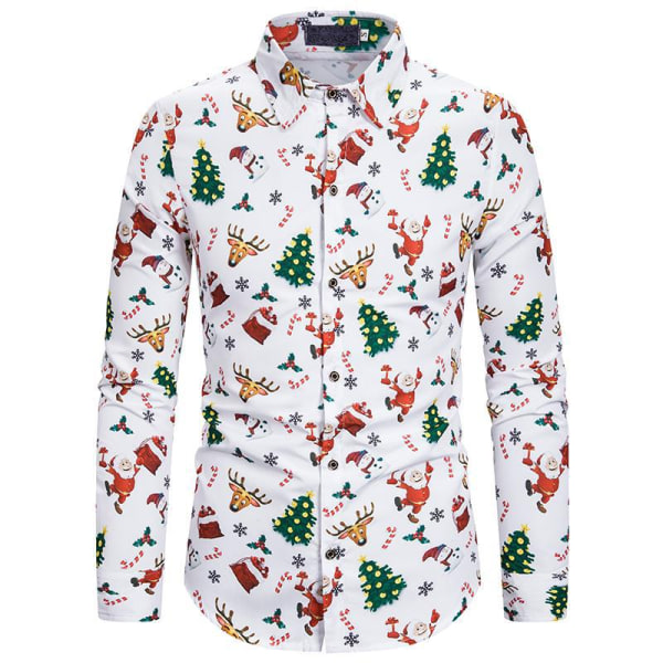 Långärmad herrskjorta Julskjorta Bankett Holiday Printe Color 2 2XL