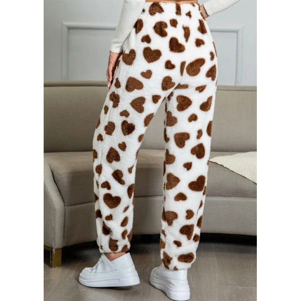 Dammjusiga Varma Pyjamasbyxor i Fleece för Lounge och Sovkläder Dark Brown+White M