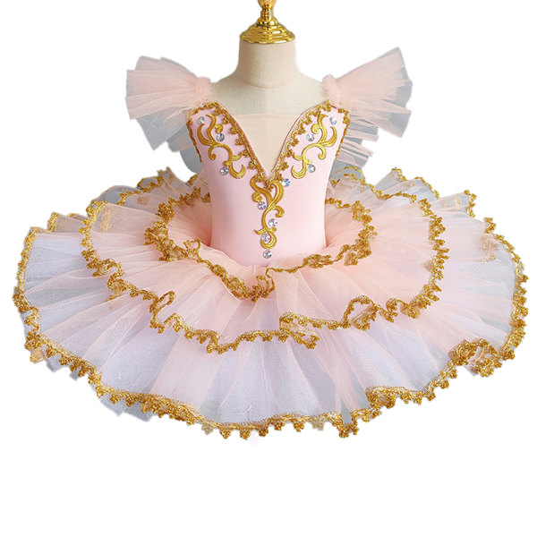 Jente Tutu-skjørt Leotard med Broderte Ruffel-ermer Ballet Dans Dress Pink 150