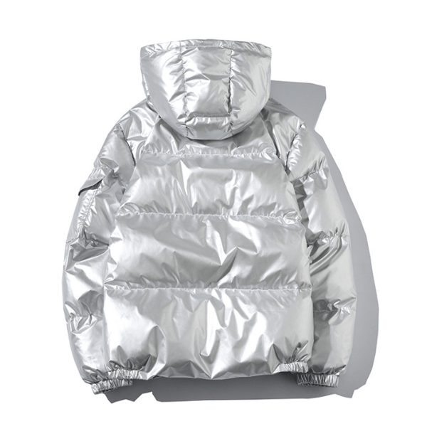 Hooded Full Zip Metallic Shiny Down Coat för män silver L