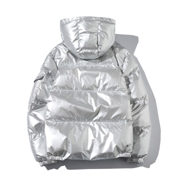 Hooded Full Zip Metallic Shiny Down Coat för män silver S