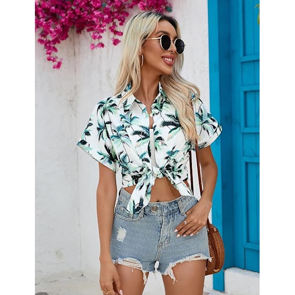 Hawaiskjorte for kvinner, kort erme Green L