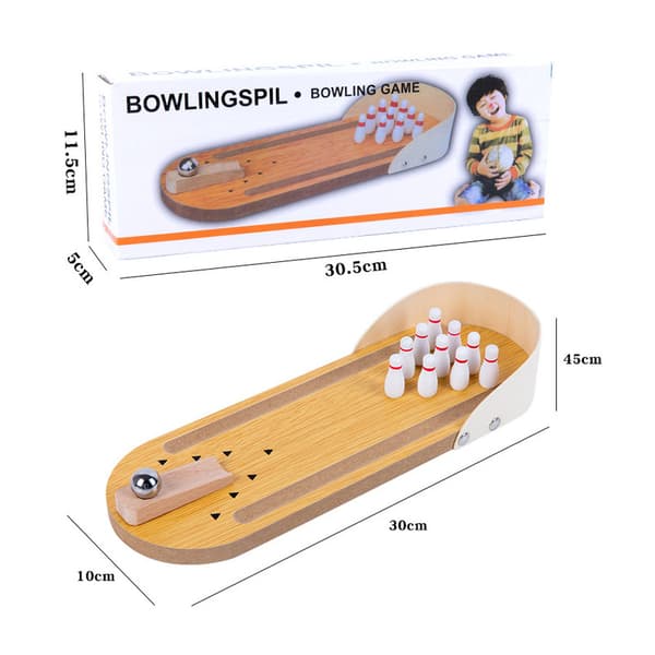 Mini Bowling Spil i Træ til Skrivebordet, Klassisk Bordbold til Børn
