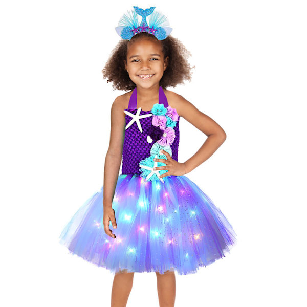 Pige Havfrue Kostume Havfrue Lysende Tutu Kjole Purple XL