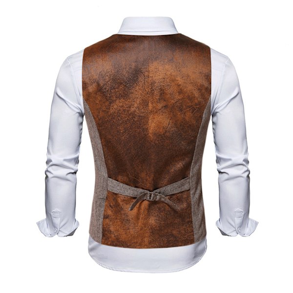 Herrväst i mockaläder, casual väst med V-ringning och smal passform i western cowboystil M