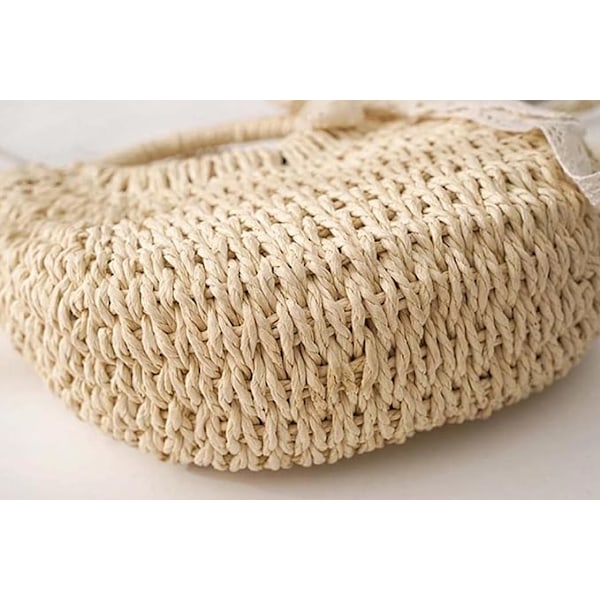 Handvävd Rattanväska för Kvinnor Bohemisk Halmväska Beige