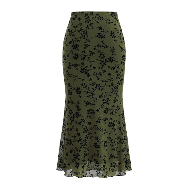 Lettuce Trim Høy Midje Mesh Fishtail Bodycon Langt Skjørt for Kvinner green M