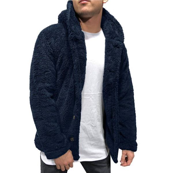 Herr höst vinter huva enfärgad fleecejacka blue XL
